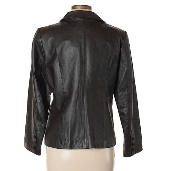 JohnPaulRichard Black Leather Blazer Like-New Women's Medium/size 10 - Picture 3 of 11